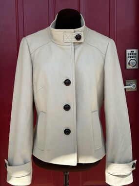 BANANA REPUBLIC sM lt tan short jacket-looks NEW-💯soft wool-stand collar-cropped